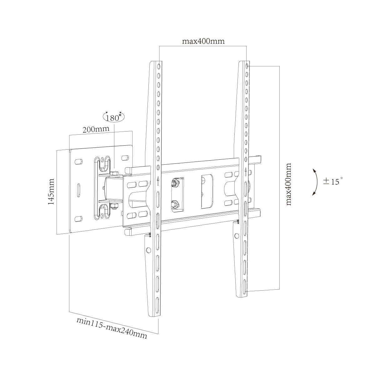 SOPORTE DE PARED PARA TV GIRATORIO NEGRO VESA 400X400MM – SKU JD55